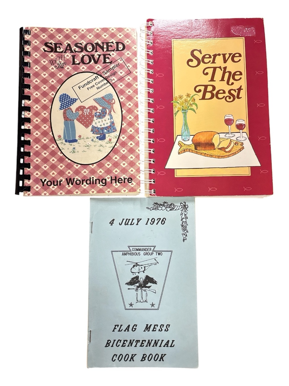 Flag Mess Bicentennial, Serve The Best & Seasoned Love Cookbook Set
